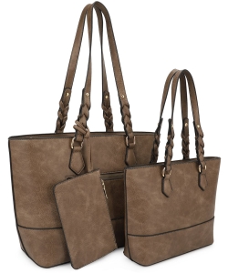 Fashion Braided Top Handle 3 in 1 Shopper Set MW30946 TAUPE
